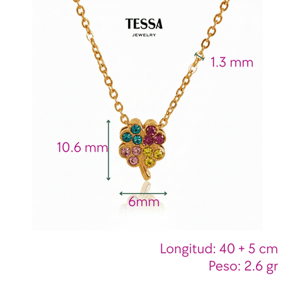 Collar Trebol Circonias Colores Chapa 18