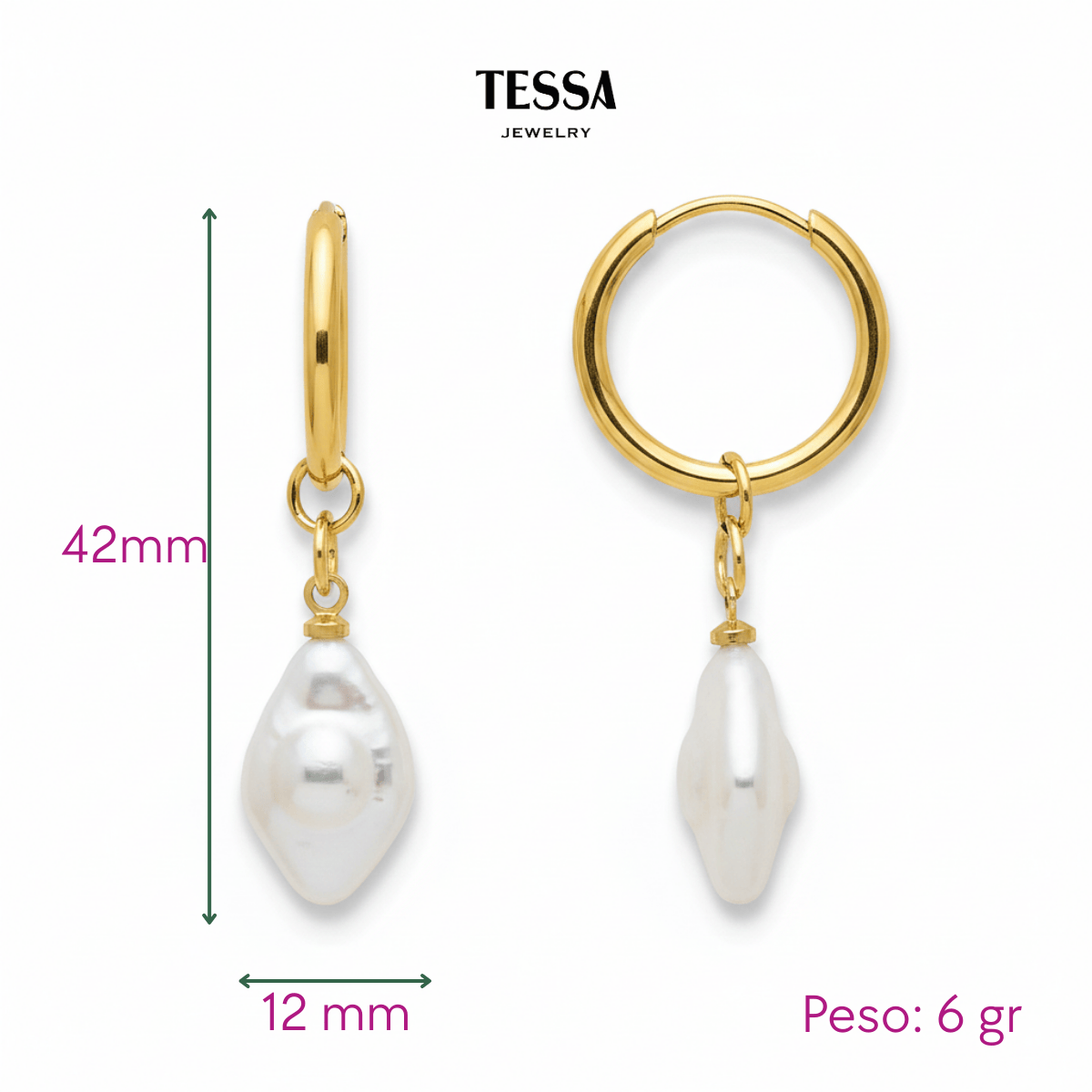 Aretes Perla Nat Punta Chapa 18k