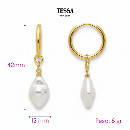 Aretes Perla Nat Punta Chapa 18k