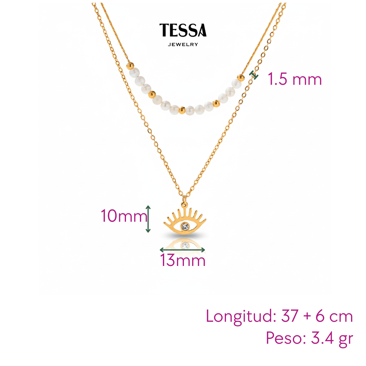 Collar Doble Mini Ojo Chapa 18k