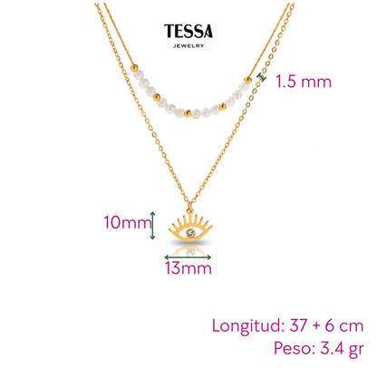 Collar Doble Mini Ojo Chapa 18k