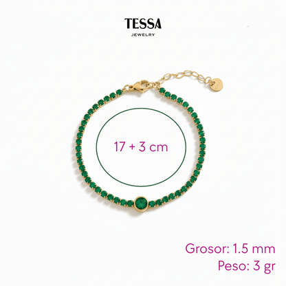 Pulsera Circonias Verdes Chapa 18k