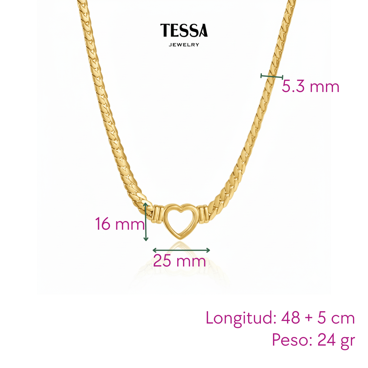 Collar Corazón Chuncky Chapa 18k