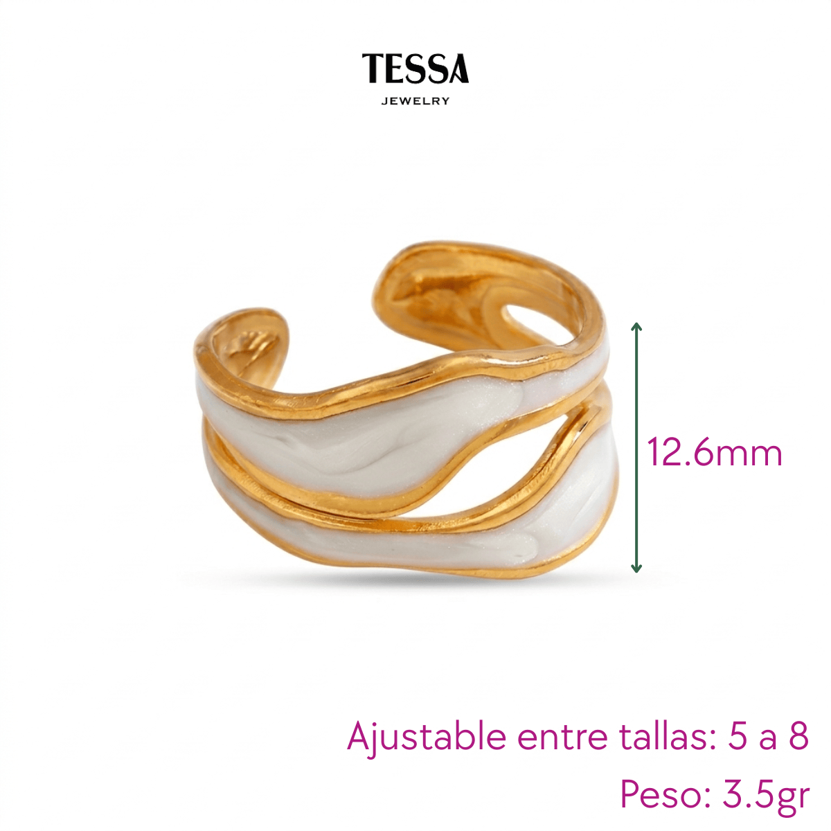 Anillo Waves Blanco Chapa 18k Ajustable