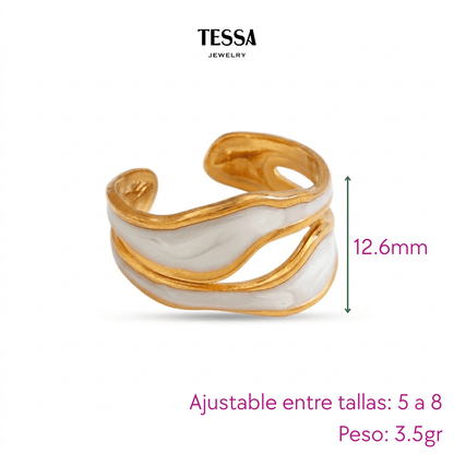 Anillo Waves Blanco Chapa 18k Ajustable