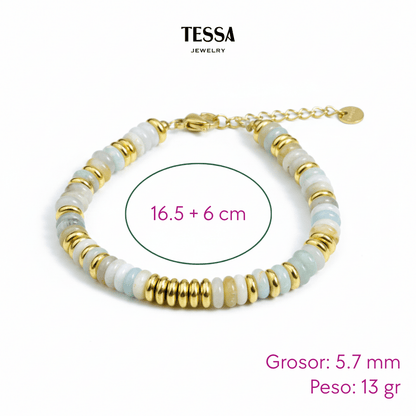 Pulsera Cuentas Blancas Chapa 18k