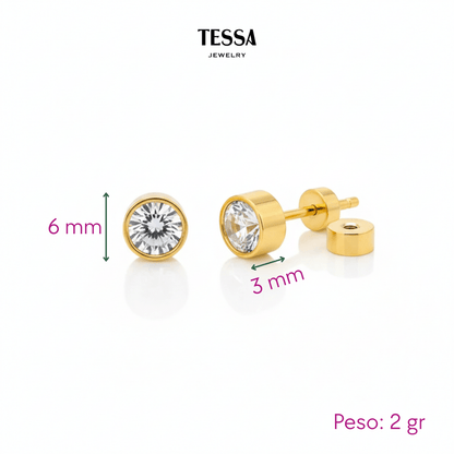 Aretes Broquel Redondo con Brillante Chapa 18k