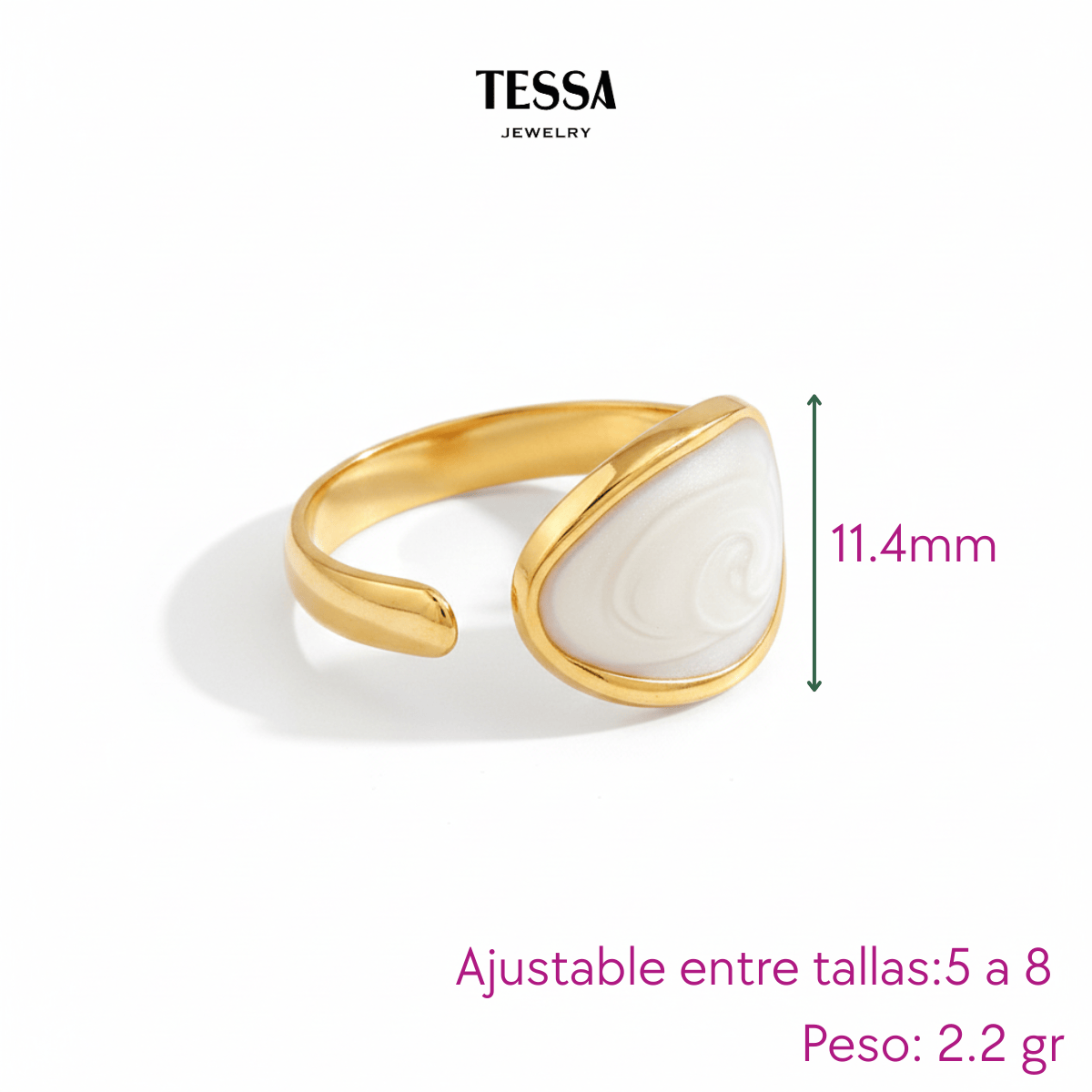 Anillo Circulo Blanco Chapa 18k Ajustabl