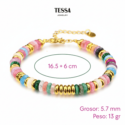 Pulsera Cuentas Colores Chapa 18k