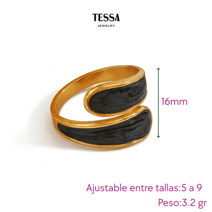 Anillo Ondas Cruzadas Negro Chapa 18k Aj
