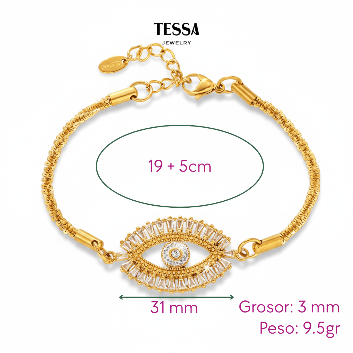 Pulsera Ojo Grande Circonias Chapa 18k
