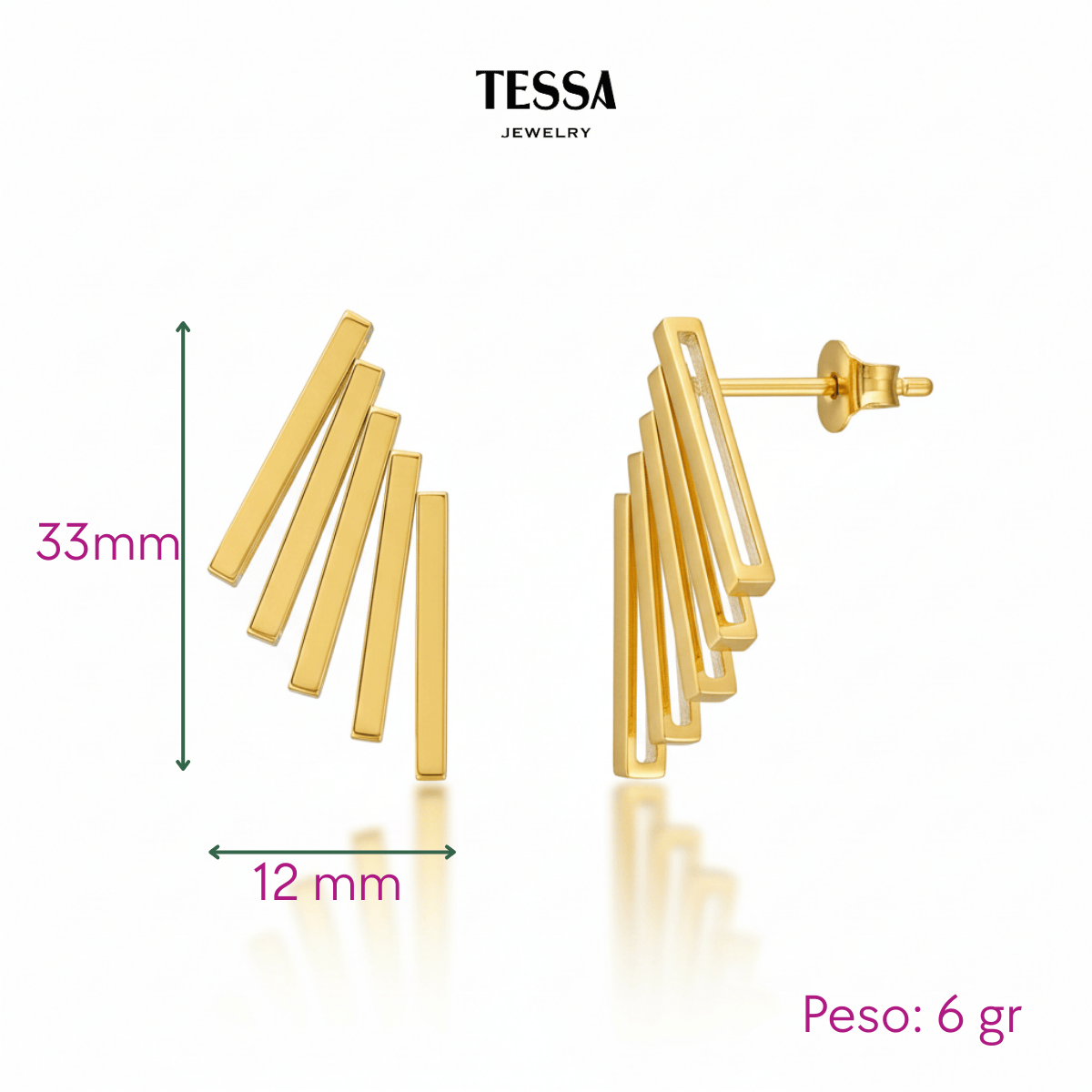 Aretes Alas Ligeras Chapa 18k