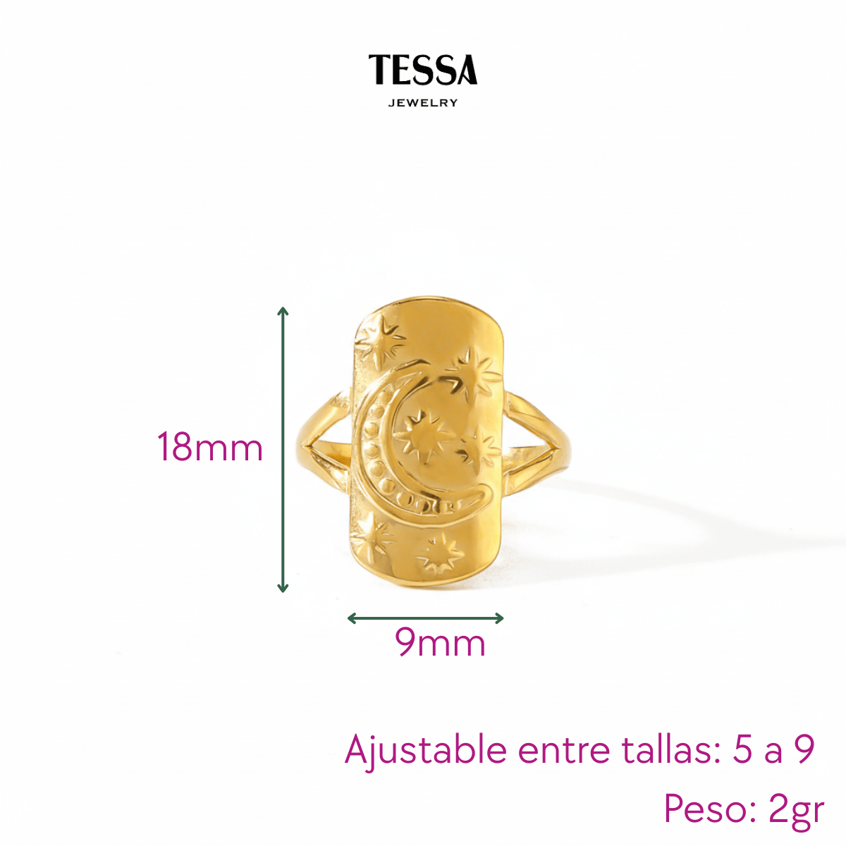 Anillo Luna Lienzo Chapa 18k Ajustable