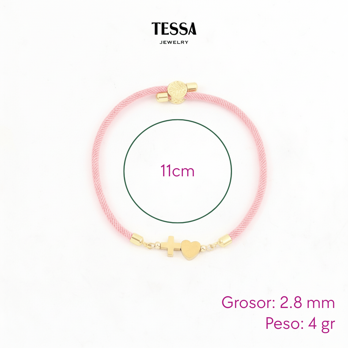 Pulsera Rosa Nylon Chapa 18k