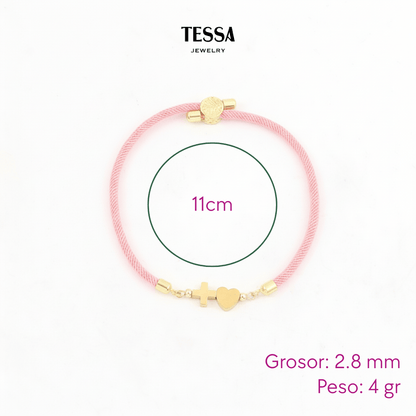 Pulsera Rosa Nylon Chapa 18k