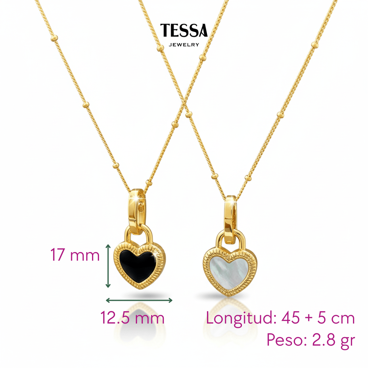 Collar Corazon Doble Cara Chapa 18k