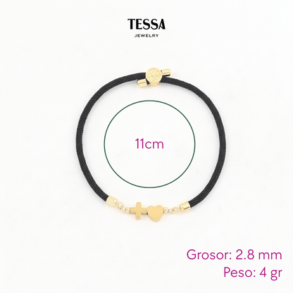 Pulsera Negra Nylon Chapa 18k