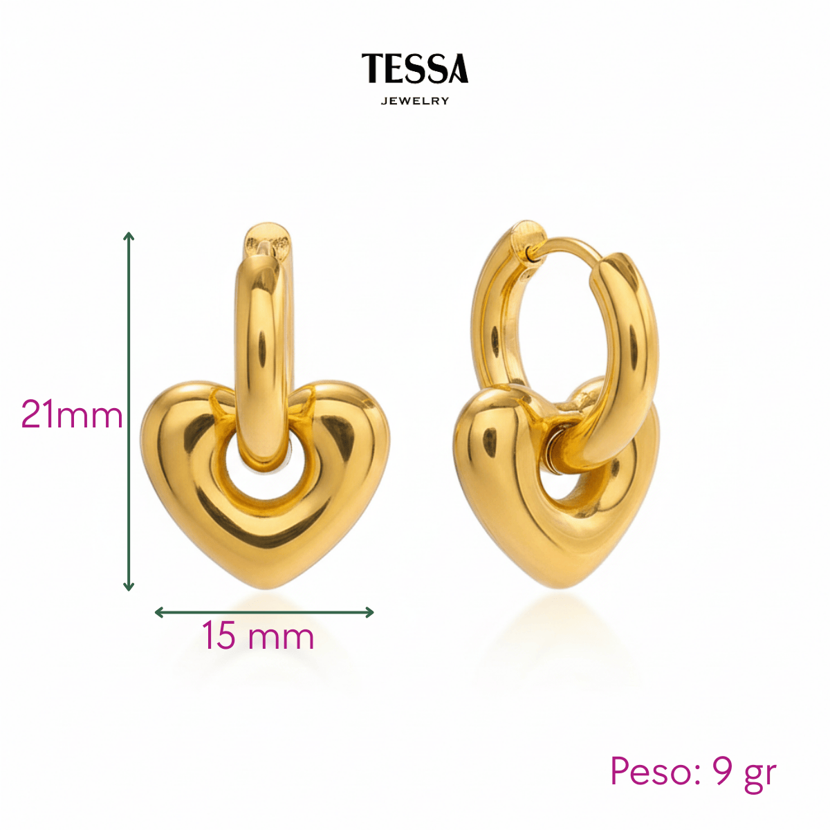 Aretes Corazón Candado Chapa 18k
