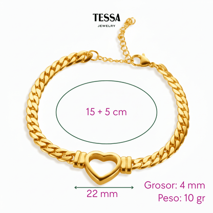 Pulsera Chuncky Corazon Hueco Chapa 18k