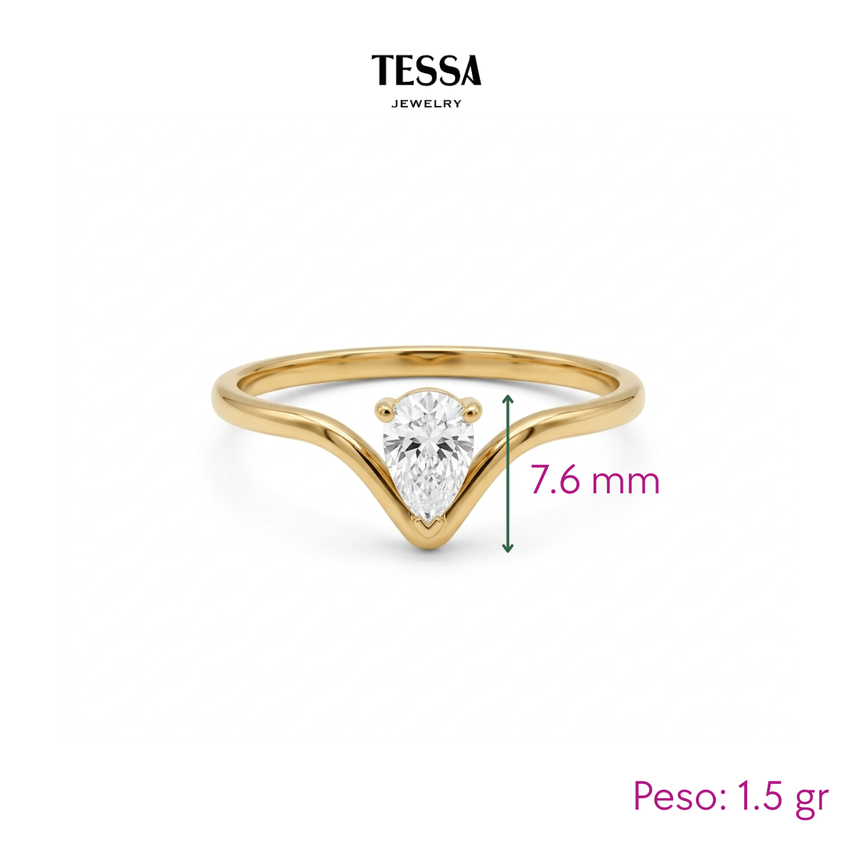 Anillo V Circonia Pera Chapa 18k