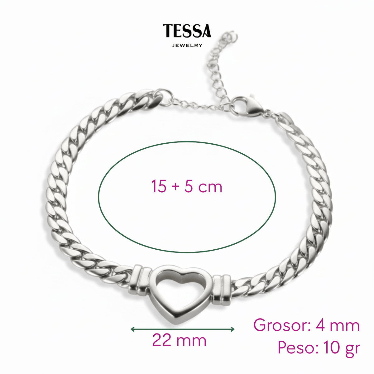 Pulsera Chuncky Corazon Hueco Acero