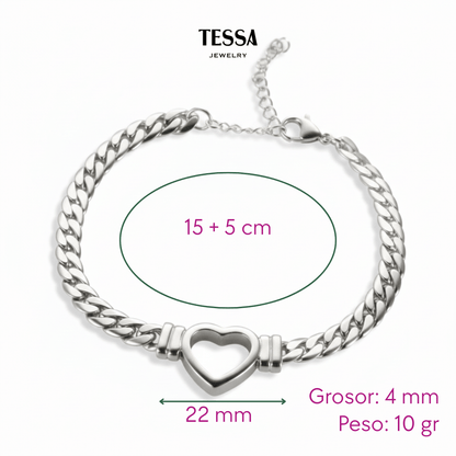 Pulsera Chuncky Corazon Hueco Acero
