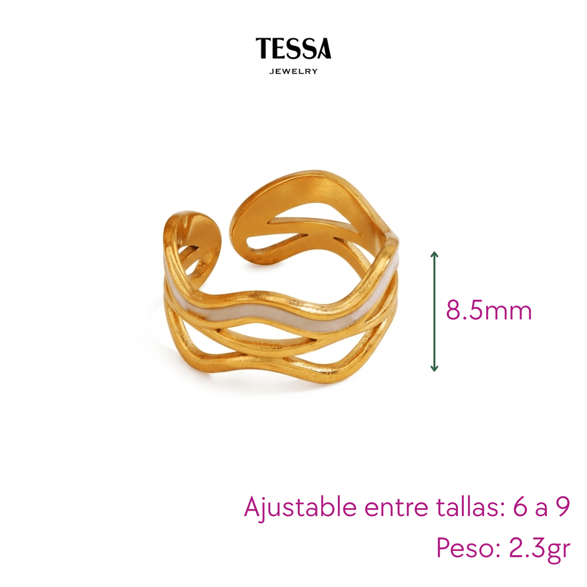 Anillo Waves Triple Chapa 18k Ajustable