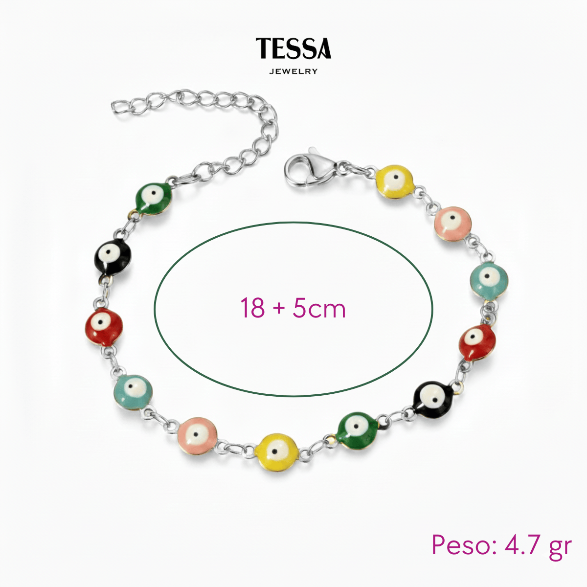 Pulsera Ojitos Colores Acero