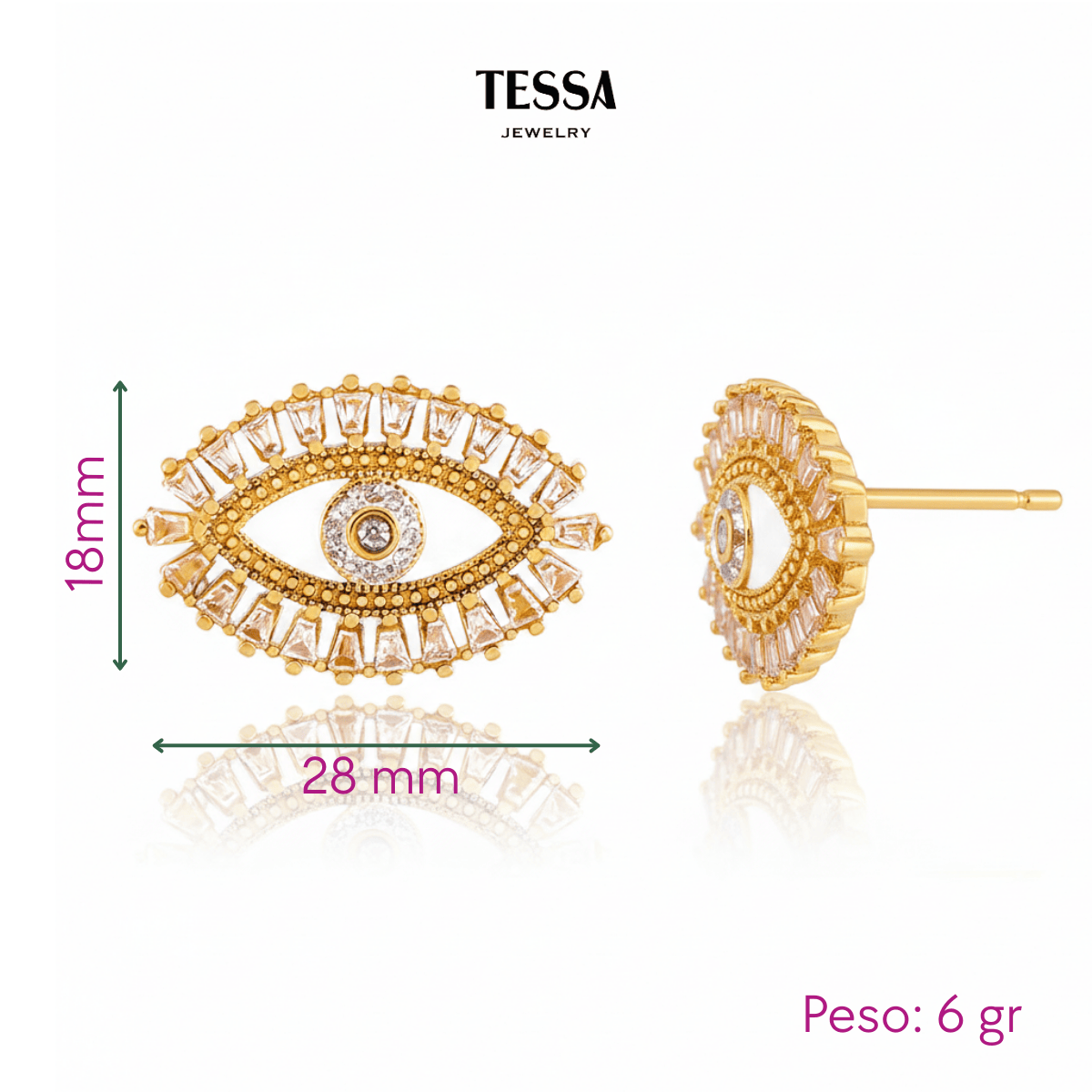 Aretes Ojo Grande Circonias Chapa 18k
