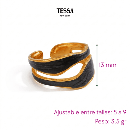 Anillo Waves Negro Chapa 18k Ajustable
