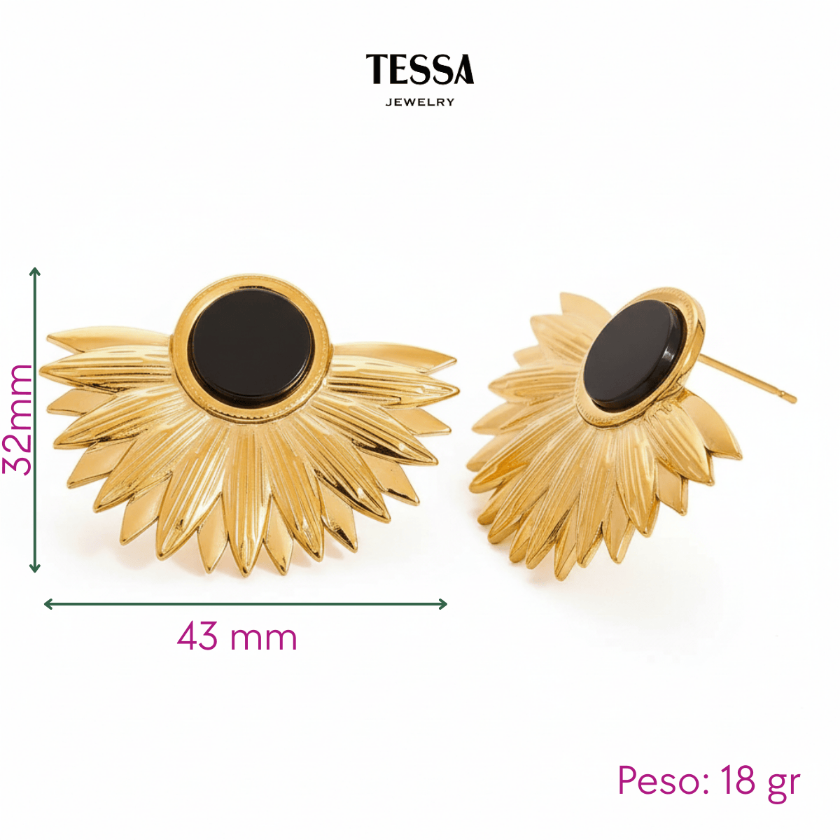 Aretes Medio Girasol Chapa 18k