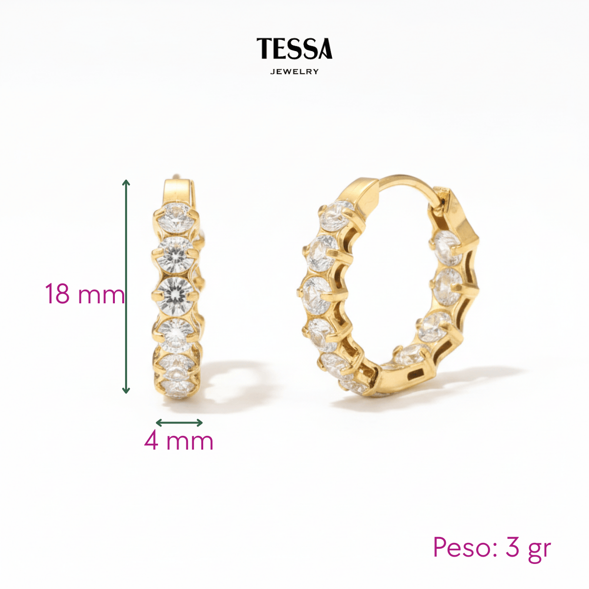 Arracadas Circonias Blancas Chapa 18k