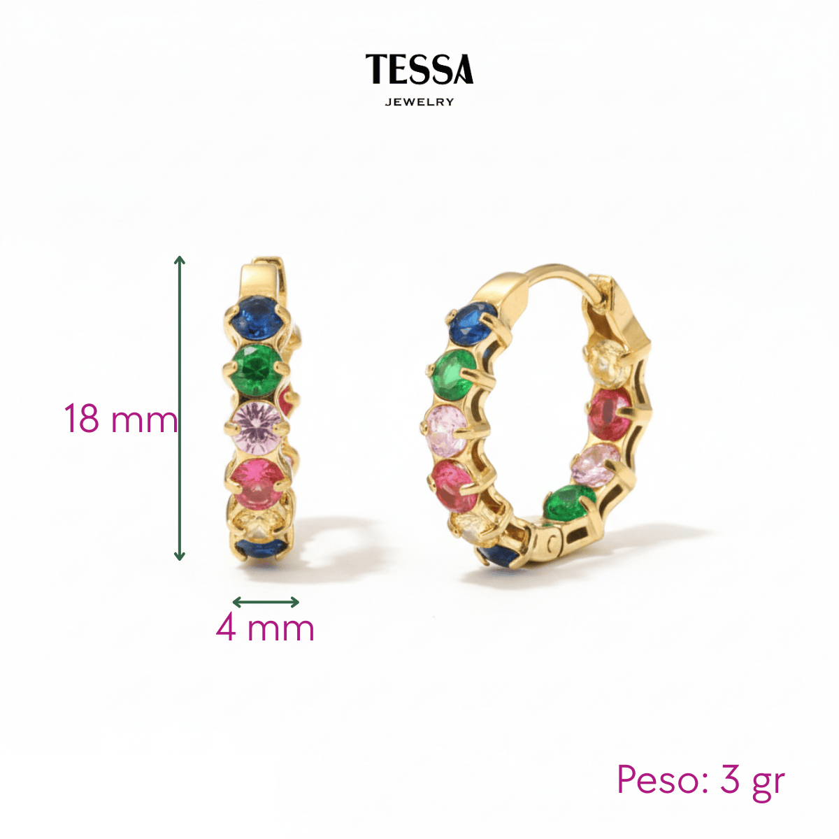Arracadas Circonias Colores Chapa 18k