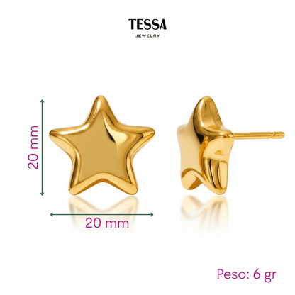 Aretes Estrella Chuncky Chapa 18k