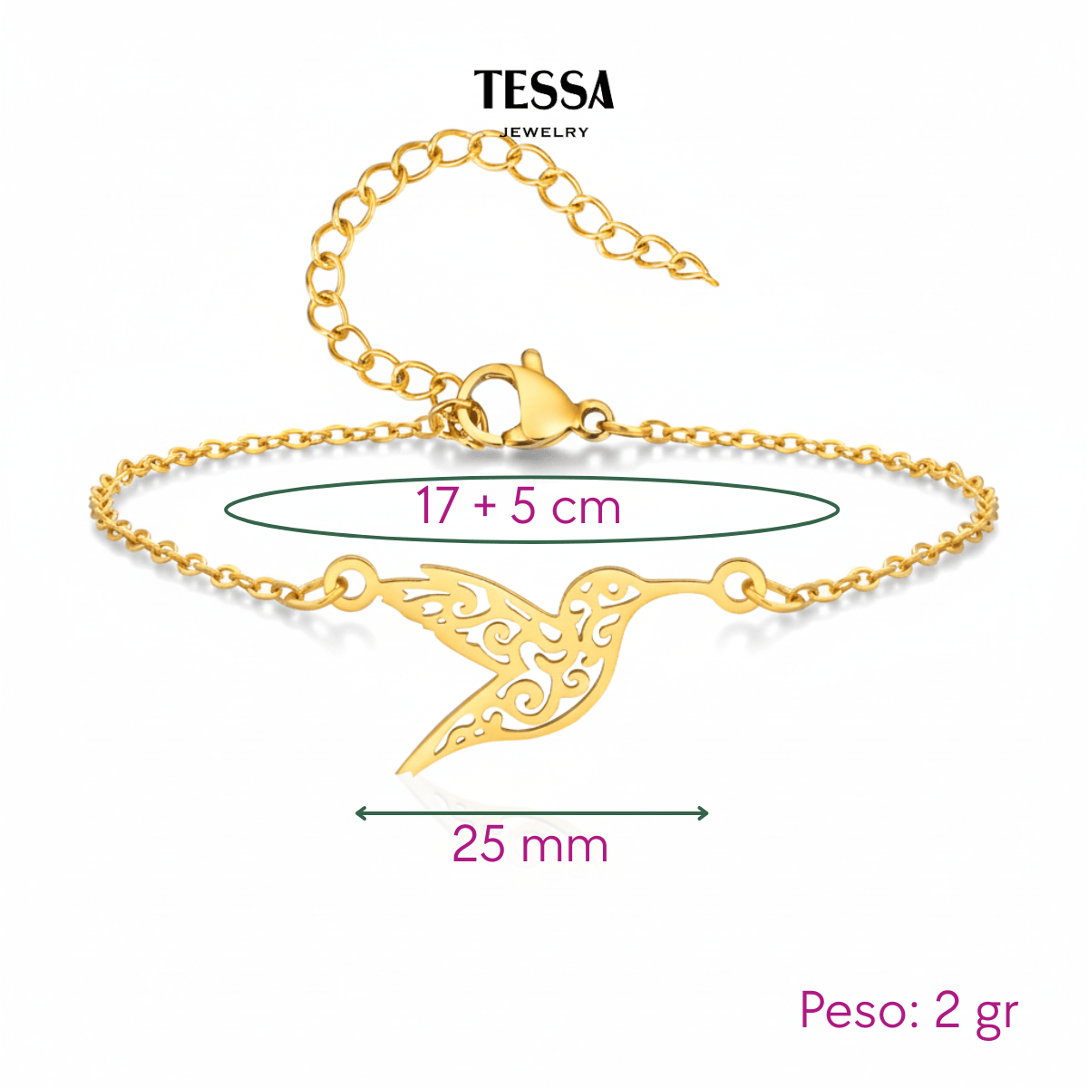 Pulsera Colibrí Plana Chapa 18k