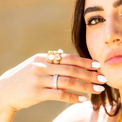 Anillo Gemas Blancas Chapa 18k