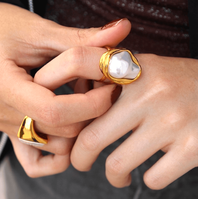 Anillo Perla Chuncky Chapa 18k Ajustable
