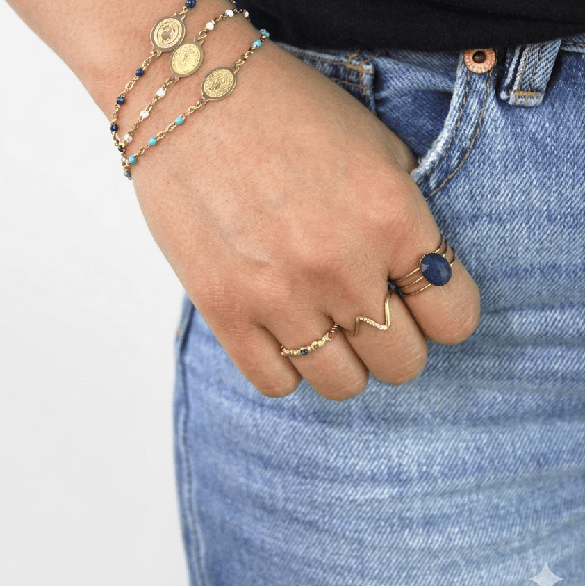 Anillo Piedra Azul Chapa 18k Ajustable
