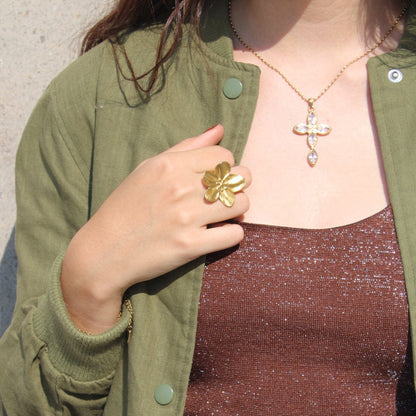 Anillo Flor 5 Petalos Chapa 18k Ajustabl