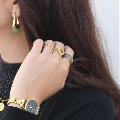 Anillo Waves Negro Chapa 18k Ajustable