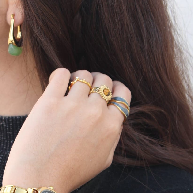 Anillo Sol Marron Chapa 18k Ajustable