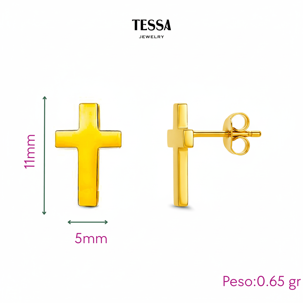 Aretes Mini Cruz Chapa 18k