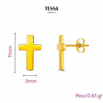 Aretes Mini Cruz Chapa 18k
