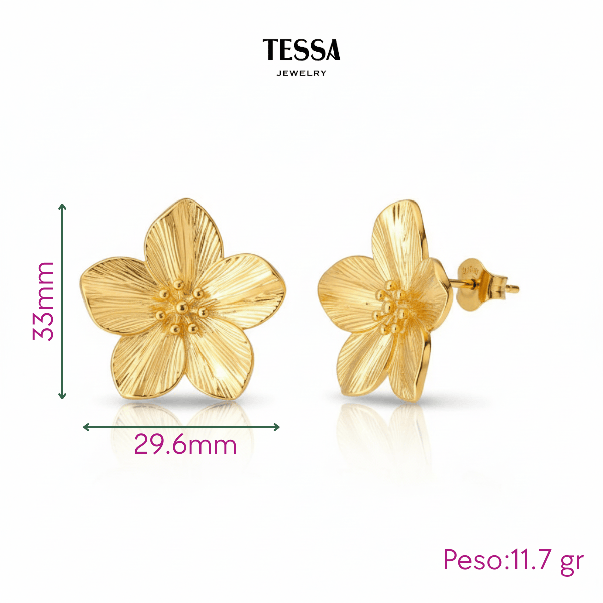 Aretes Flor 5 Hojas Chapa 18k